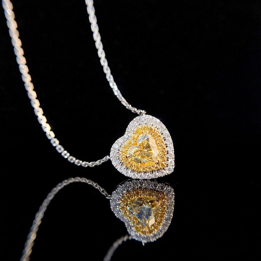 14k Gold 0.75 Ctw Natural Yellow Diamond & Diamond Necklace - 2