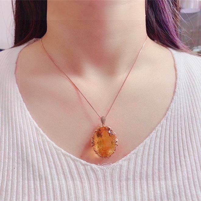 14k Gold 35 Ct Natural Citrine & Diamond Pendant( Without Chain ) - 5