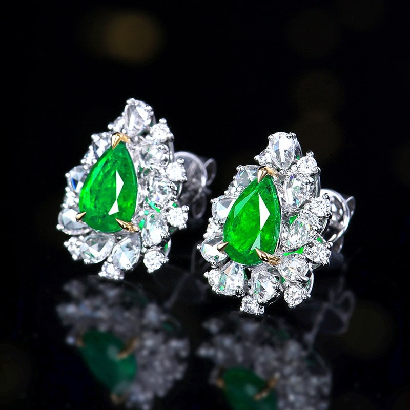 14k Gold 2.48 Ctw Vivid Green Natural Emerald & Diamond Earrings - 2