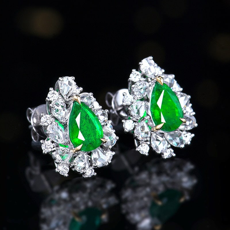 14k Gold 2.48 Ctw Vivid Green Natural Emerald & Diamond Earrings - 3