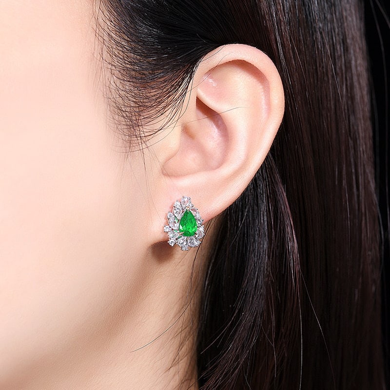 14k Gold 2.48 Ctw Vivid Green Natural Emerald & Diamond Earrings - 6