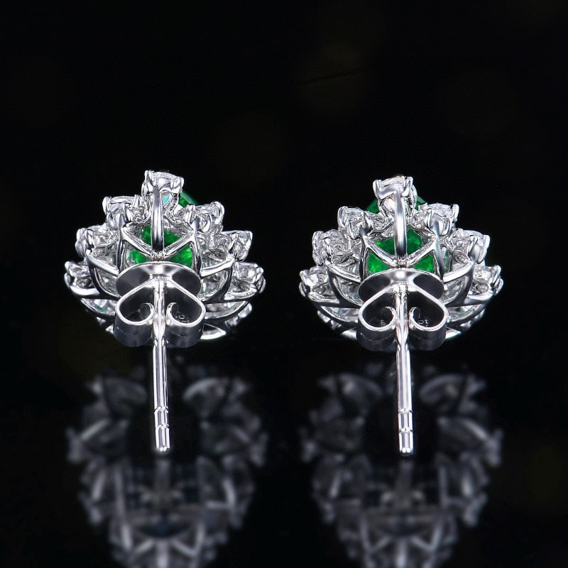 14k Gold 2.48 Ctw Vivid Green Natural Emerald & Diamond Earrings - 7