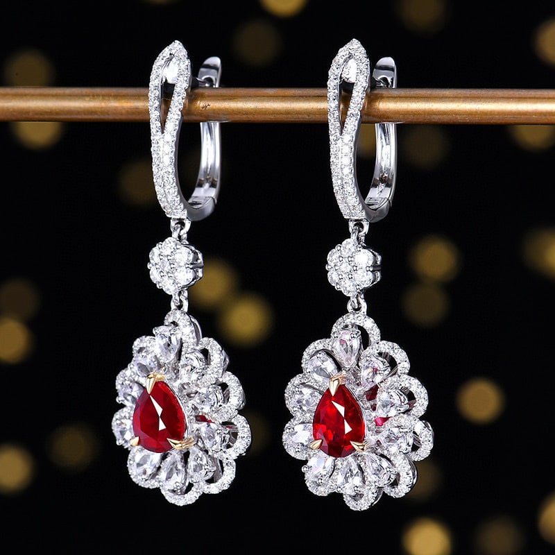 14k Gold 2.47 Ctw Natural Ruby & Diamond Earrings - 2