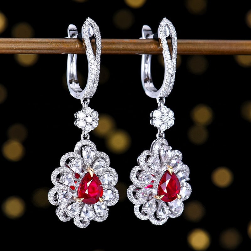 14k Gold 2.47 Ctw Natural Ruby & Diamond Earrings - 3