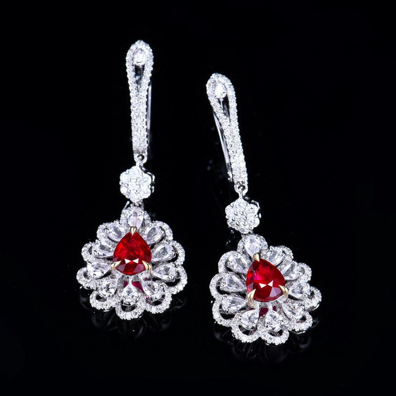 14k Gold 2.47 Ctw Natural Ruby & Diamond Earrings - 4