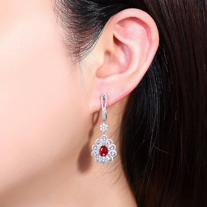 14k Gold 2.47 Ctw Natural Ruby & Diamond Earrings - 6