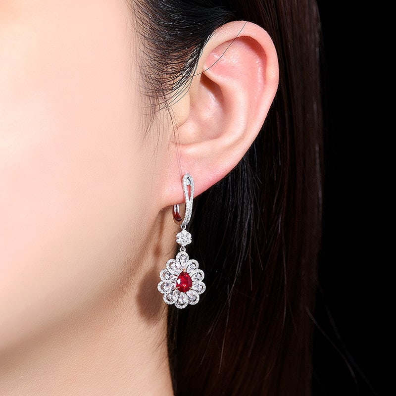 14k Gold 2.47 Ctw Natural Ruby & Diamond Earrings - 8