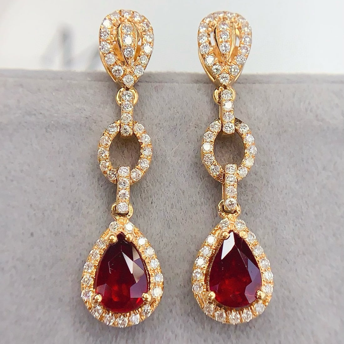 14k Gold 1.72 Ct Vivid Red Natural Ruby & Diamond Earrings - 5