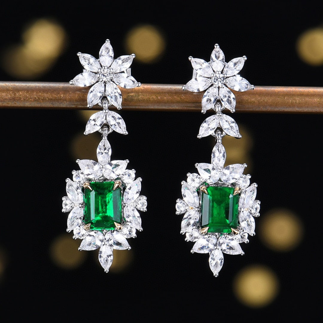 14k Gold 2.50 Ctw Vivid Green Natural Emerald & Sapphire Earrings (1 of 8)