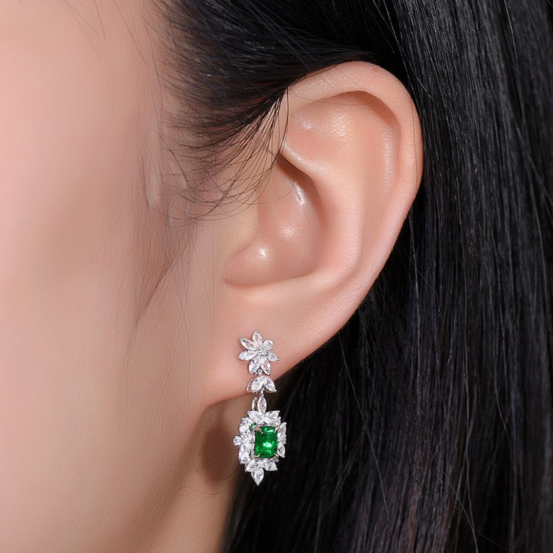 14k Gold 2.50 Ctw Vivid Green Natural Emerald & Sapphire Earrings - 5