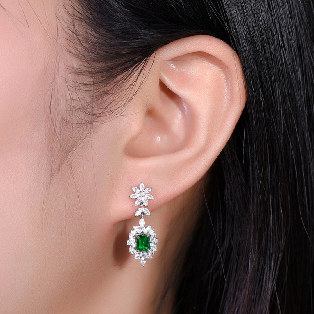 14k Gold 2.50 Ctw Vivid Green Natural Emerald & Sapphire Earrings - 6