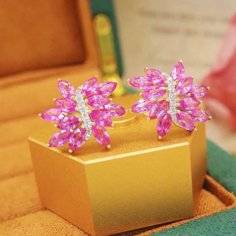 14k Gold 4.75 Ctw Natural Sapphire & Diamond Earrings - 2