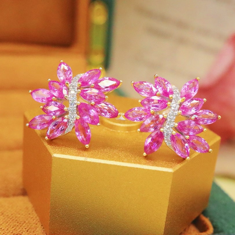 14k Gold 4.75 Ctw Natural Sapphire & Diamond Earrings - 3