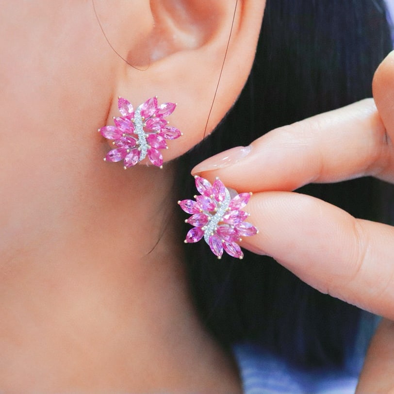 14k Gold 4.75 Ctw Natural Sapphire & Diamond Earrings - 6