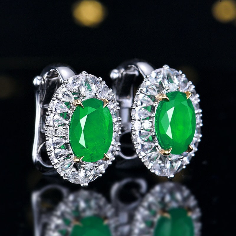 14k Gold 2.47 Ctw Vivid Green Natural Emerald & Diamond Earrings - 3
