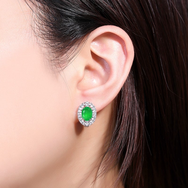 14k Gold 2.47 Ctw Vivid Green Natural Emerald & Diamond Earrings - 5