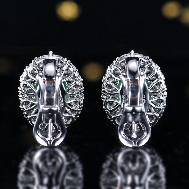 14k Gold 2.47 Ctw Vivid Green Natural Emerald & Diamond Earrings - 7