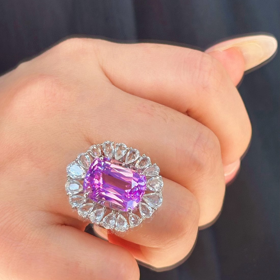 14k Gold 20.03 Ctw Natural Kunzite & Sapphire Ring - 5