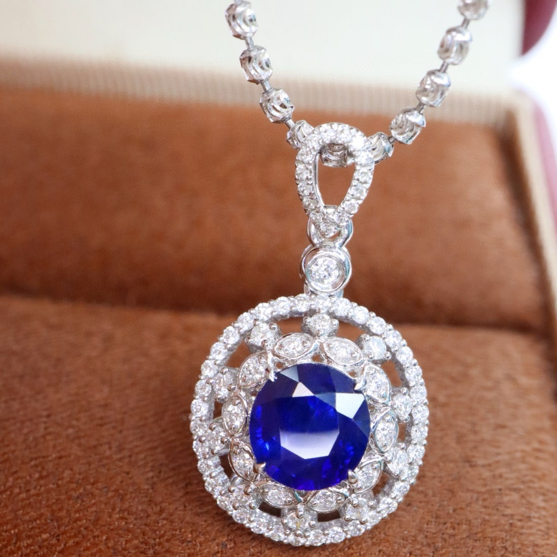 14k Gold 1.77 Ctw Natural Sapphire & Diamond Pendant( Without Chain ) - 2