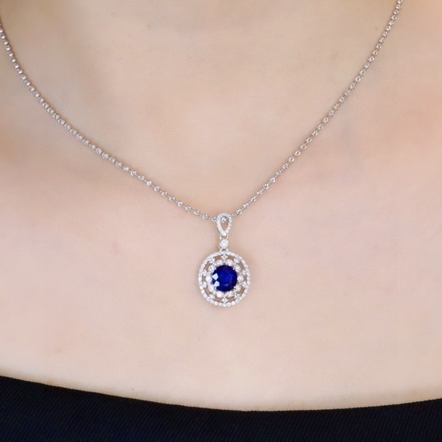 14k Gold 1.77 Ctw Natural Sapphire & Diamond Pendant( Without Chain ) - 5