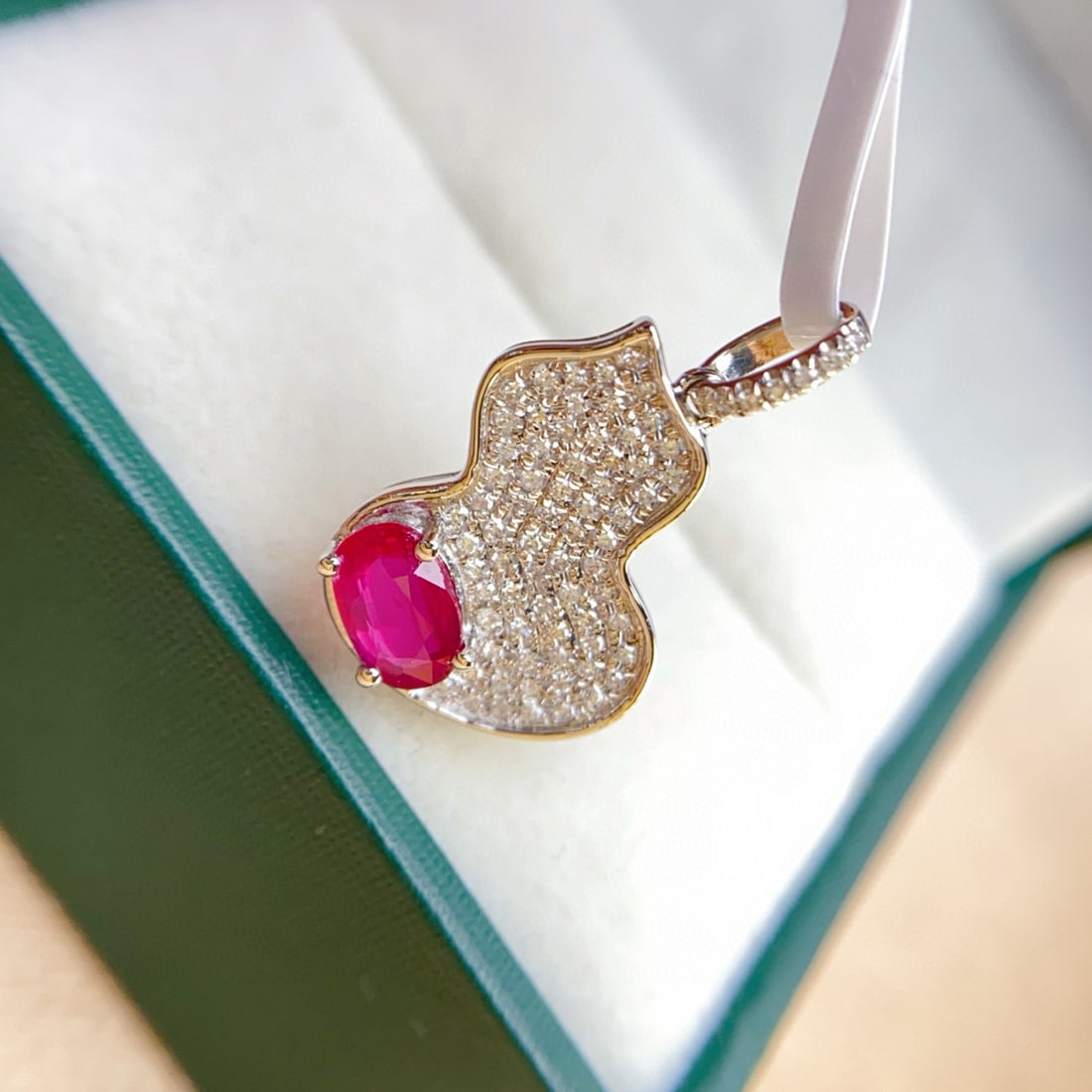 14k Gold 0.55 Ct Natural Ruby & Diamond Pendant( Without Chain ) - 2