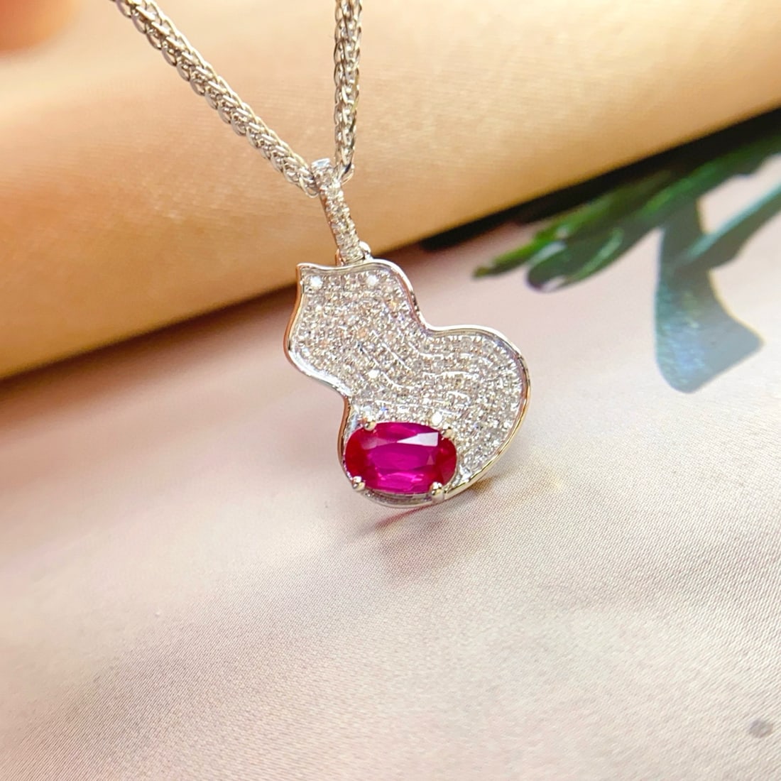 14k Gold 0.55 Ct Natural Ruby & Diamond Pendant( Without Chain ) - 3