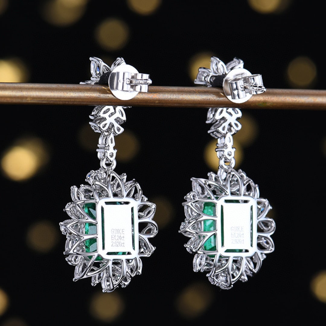 14k Gold 7.16 Ctw Vivid Green Natural Emerald & Sapphire Earrings - 4