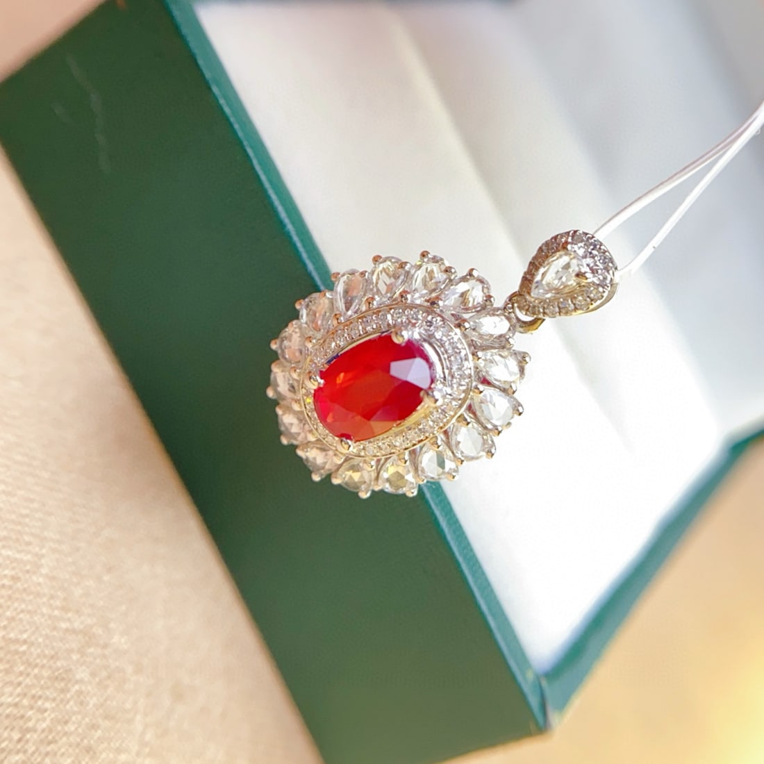 14k Gold 1.10 Ct Natural Ruby & Sapphire & Diamond Pendant( Without Chain ) - 2