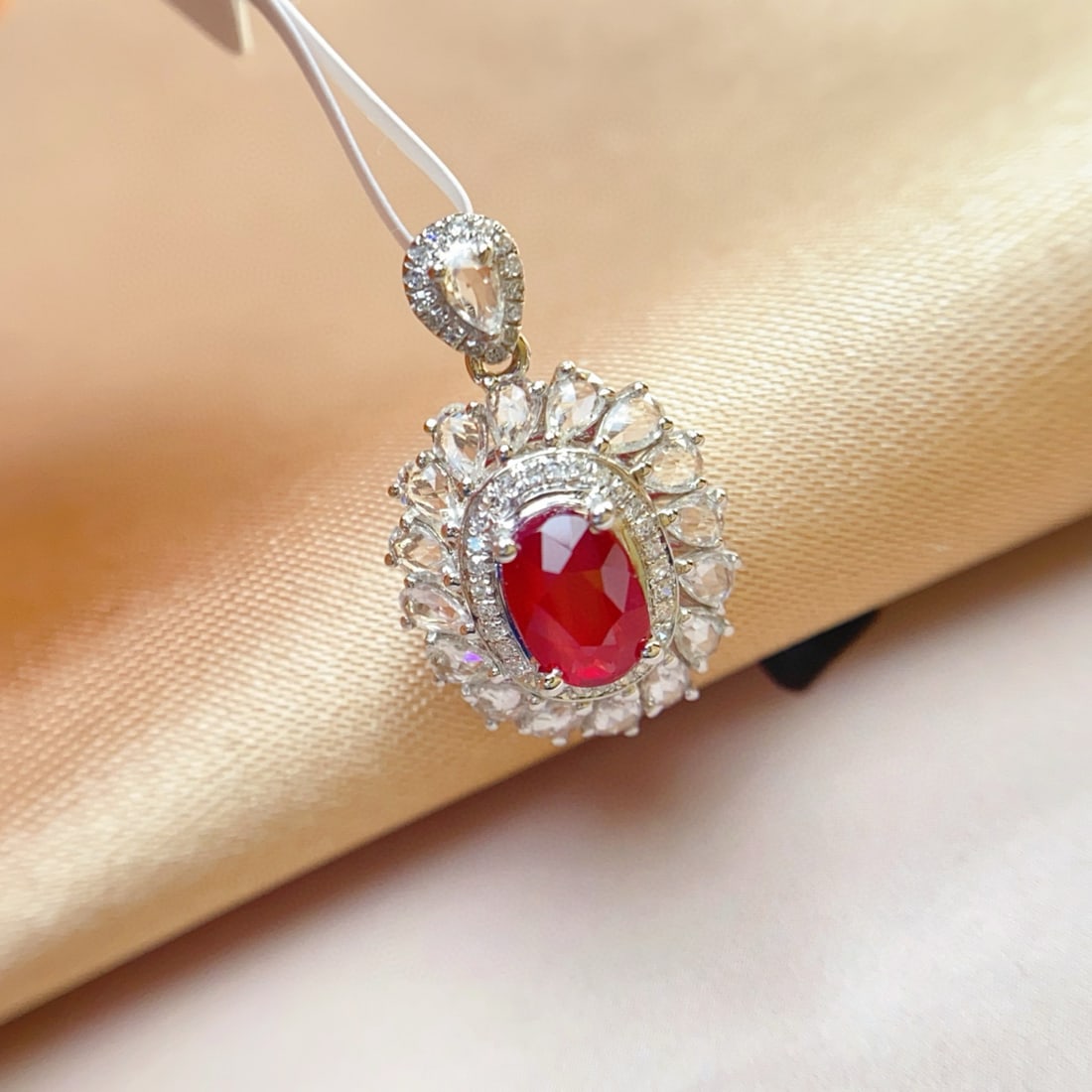 14k Gold 1.10 Ct Natural Ruby & Sapphire & Diamond Pendant( Without Chain ) - 3
