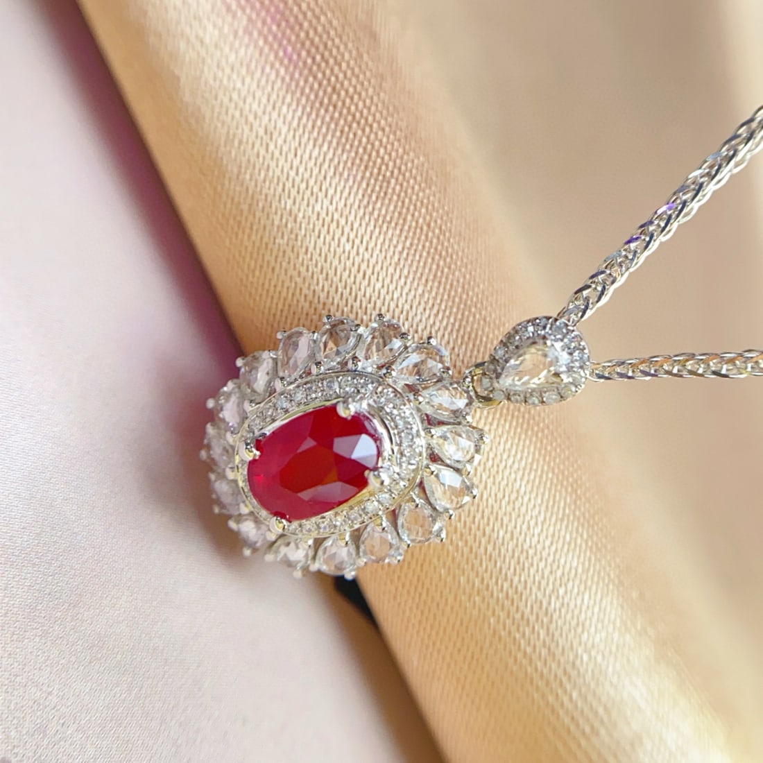 14k Gold 1.10 Ct Natural Ruby & Sapphire & Diamond Pendant( Without Chain ) - 6