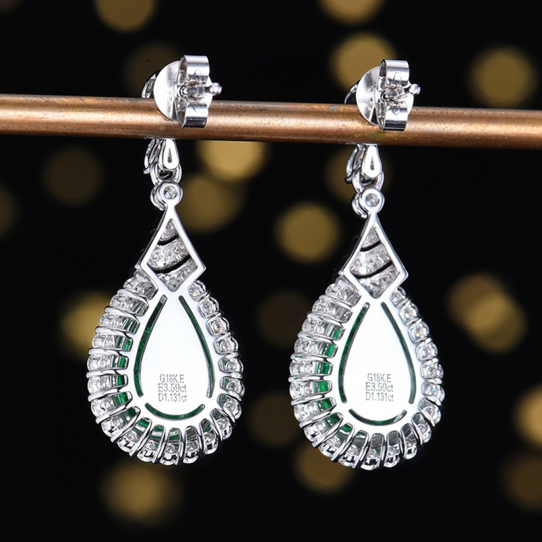 14k Gold 4.72 Ctw Vivid Green Natural Emerald & Diamond Earrings - 4