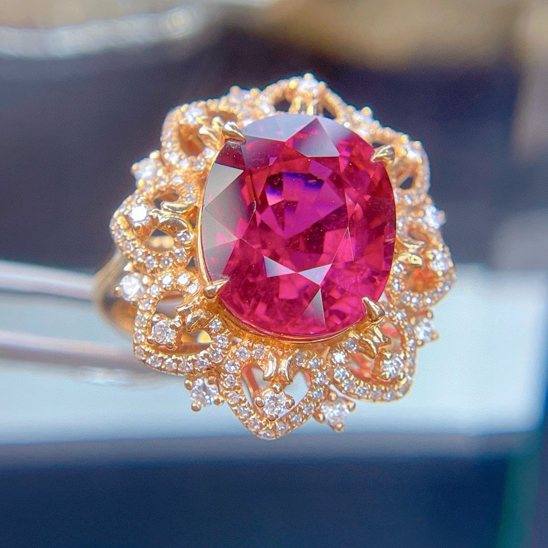 14k Gold 9.05 Ct Natural Tourmaline & Diamond Ring - 3