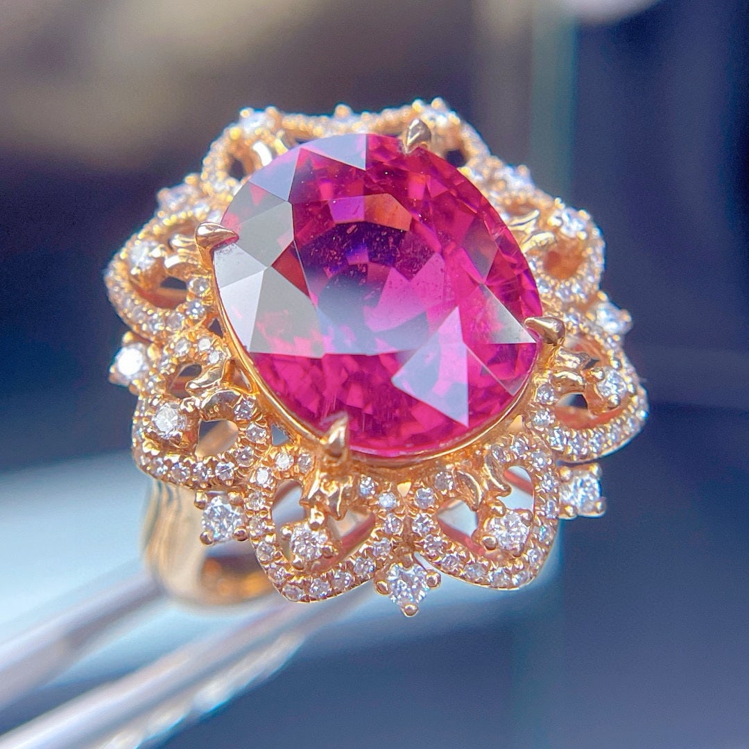 14k Gold 9.05 Ct Natural Tourmaline & Diamond Ring - 4