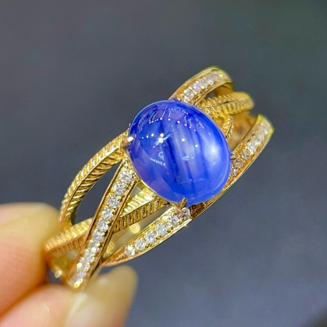 14k Gold 3.21 Ctw Natural Star Sapphire & Diamond Ring - 2