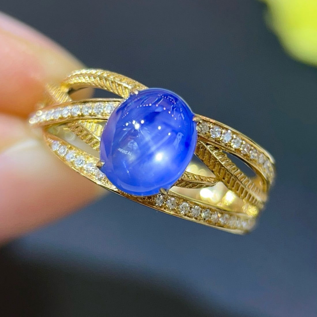 14k Gold 3.21 Ctw Natural Star Sapphire & Diamond Ring - 3