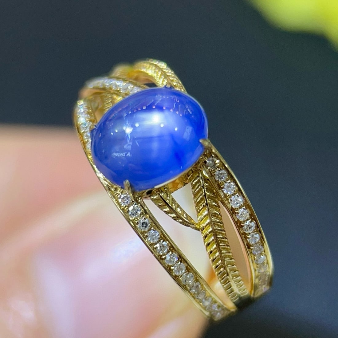 14k Gold 3.21 Ctw Natural Star Sapphire & Diamond Ring - 4