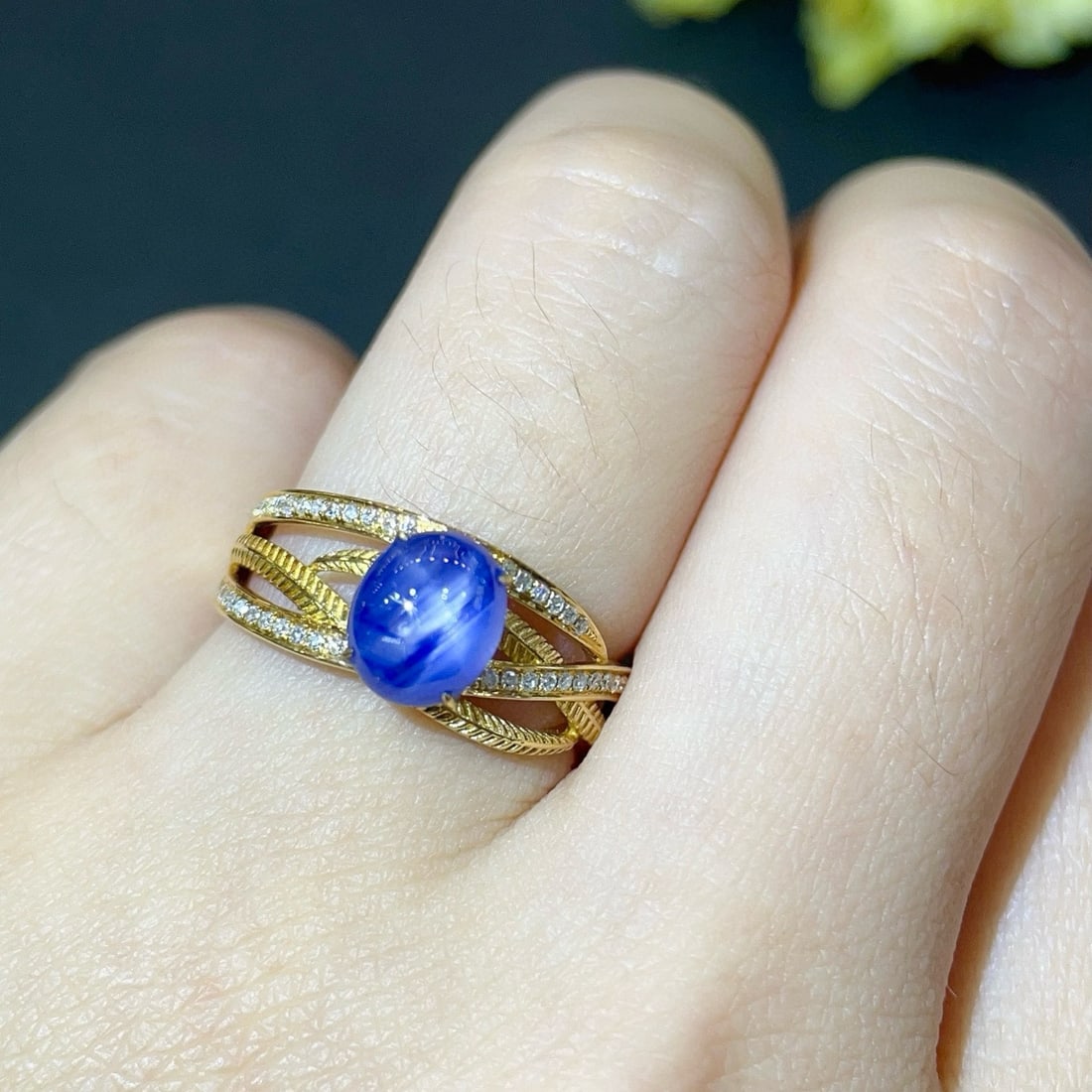 14k Gold 3.21 Ctw Natural Star Sapphire & Diamond Ring - 6
