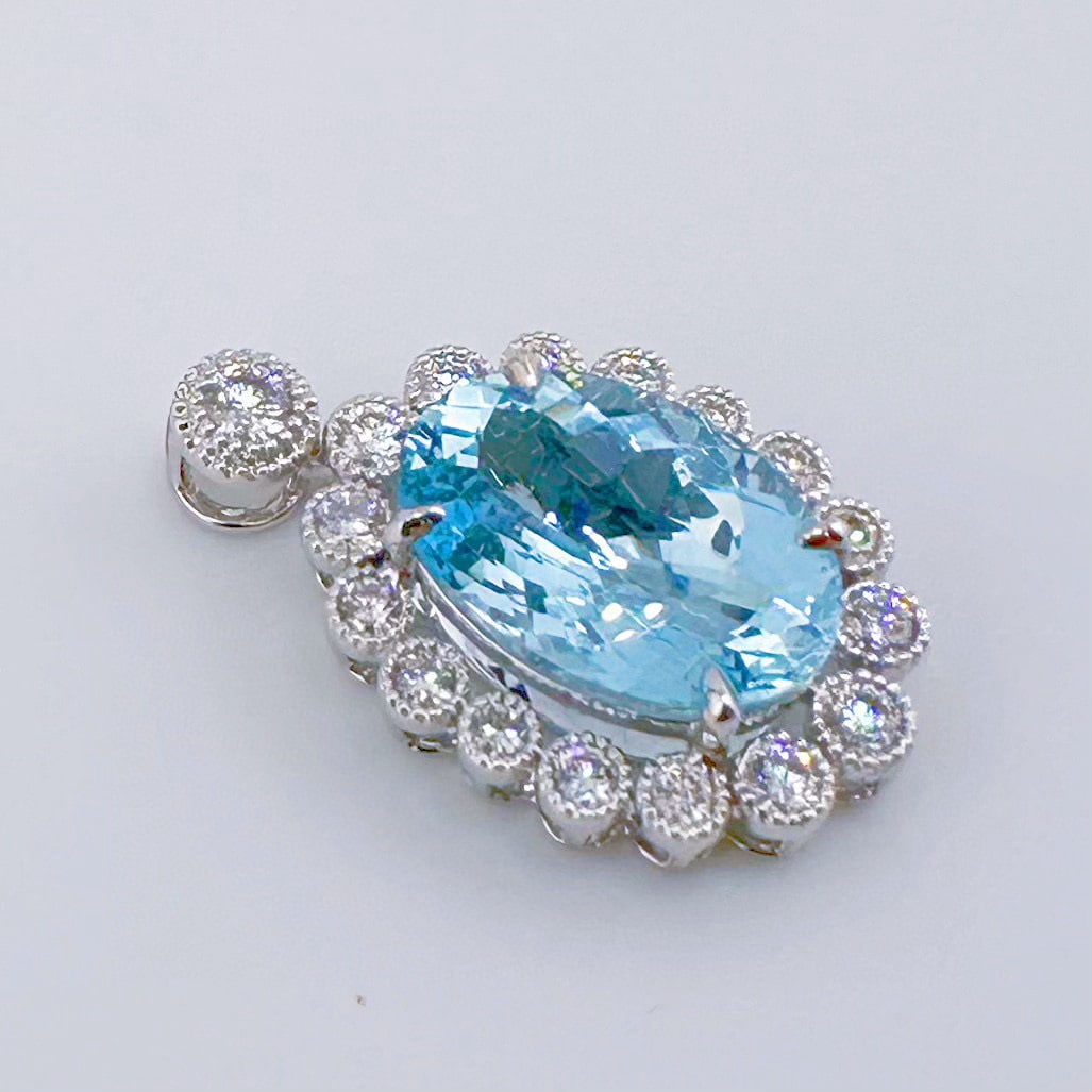 14k Gold 4.60 Ctw Natural Aquamarine & Diamond Pendant( Without Chain ) - 3