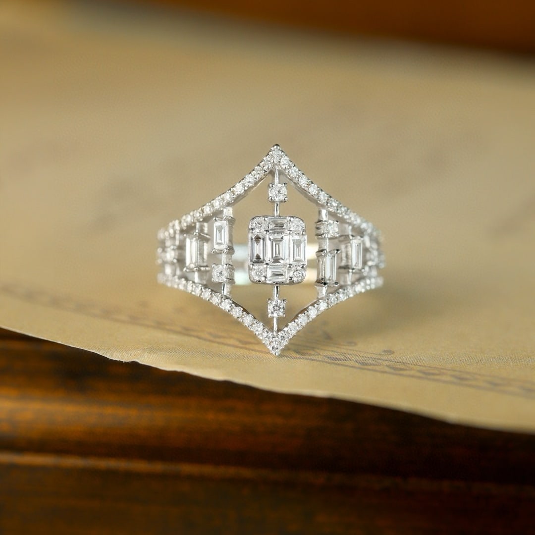 14k Gold 0.60 Ct Natural H Diamond Ring - 4