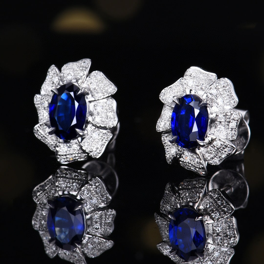 14k Gold 1.26 Ctw Natural Sapphire & Diamond Earrings - 2