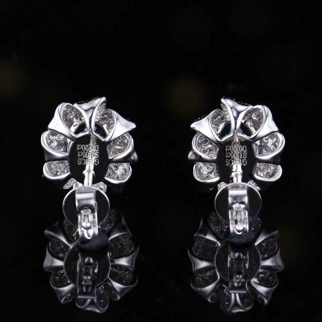 14k Gold 1.26 Ctw Natural Sapphire & Diamond Earrings - 4