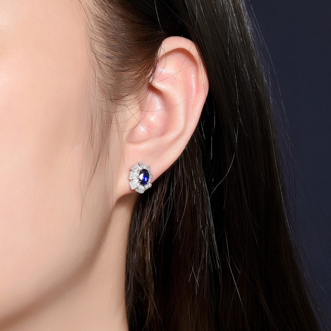 14k Gold 1.26 Ctw Natural Sapphire & Diamond Earrings - 5