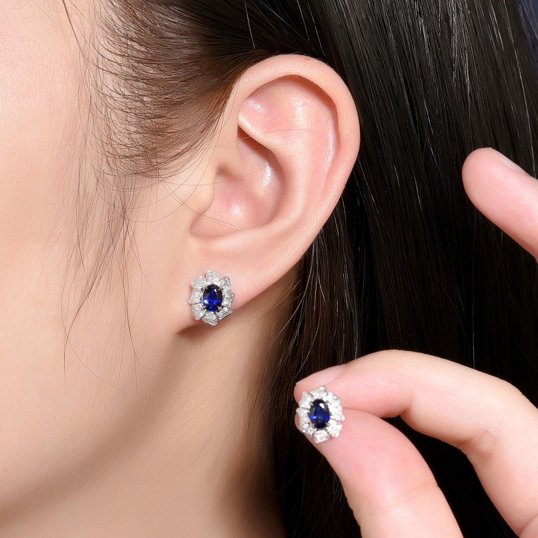 14k Gold 1.26 Ctw Natural Sapphire & Diamond Earrings - 7