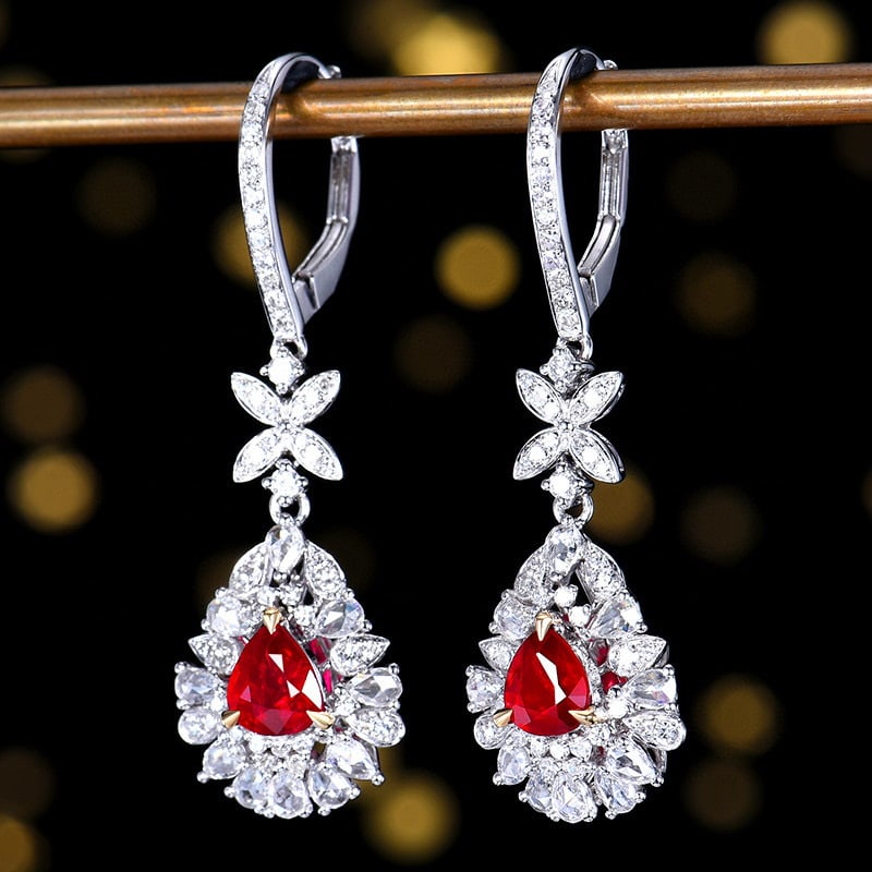 14k Gold 2.24 Ctw Natural Ruby & Diamond Earrings - 2