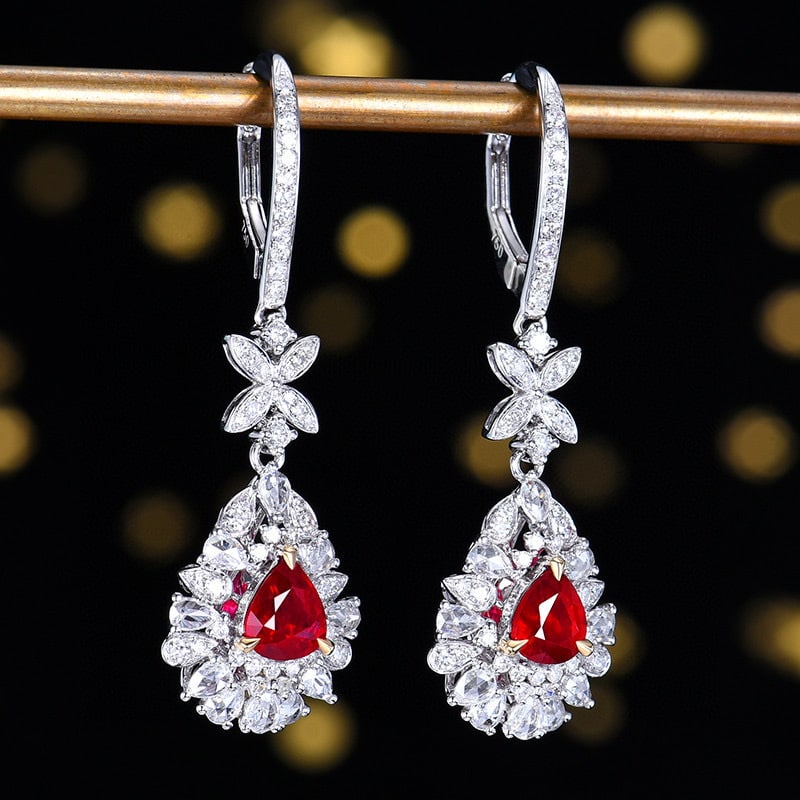 14k Gold 2.24 Ctw Natural Ruby & Diamond Earrings - 3