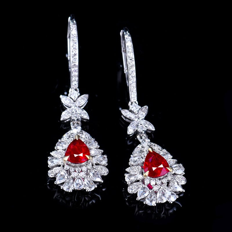 14k Gold 2.24 Ctw Natural Ruby & Diamond Earrings - 4