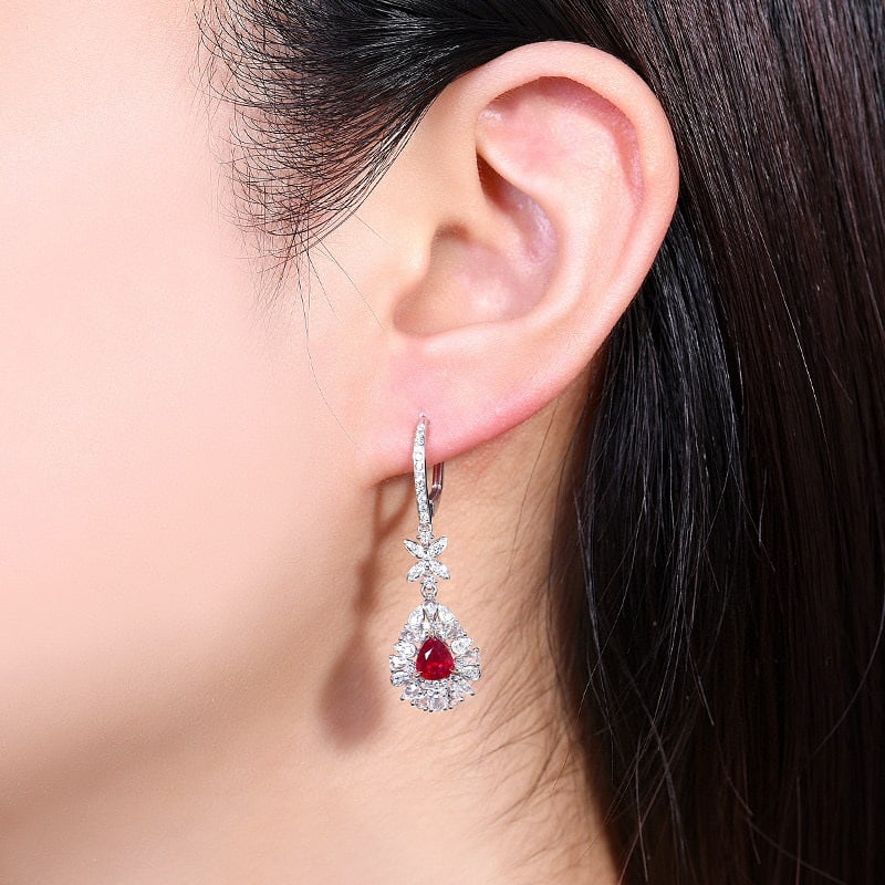 14k Gold 2.24 Ctw Natural Ruby & Diamond Earrings - 6