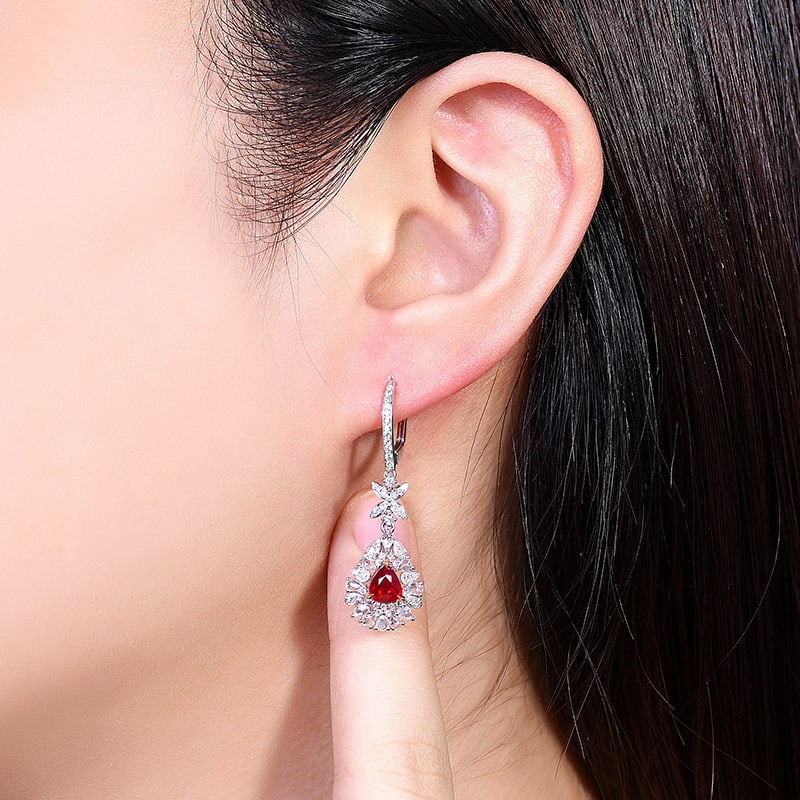 14k Gold 2.24 Ctw Natural Ruby & Diamond Earrings - 7