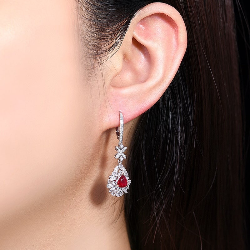 14k Gold 2.24 Ctw Natural Ruby & Diamond Earrings - 8