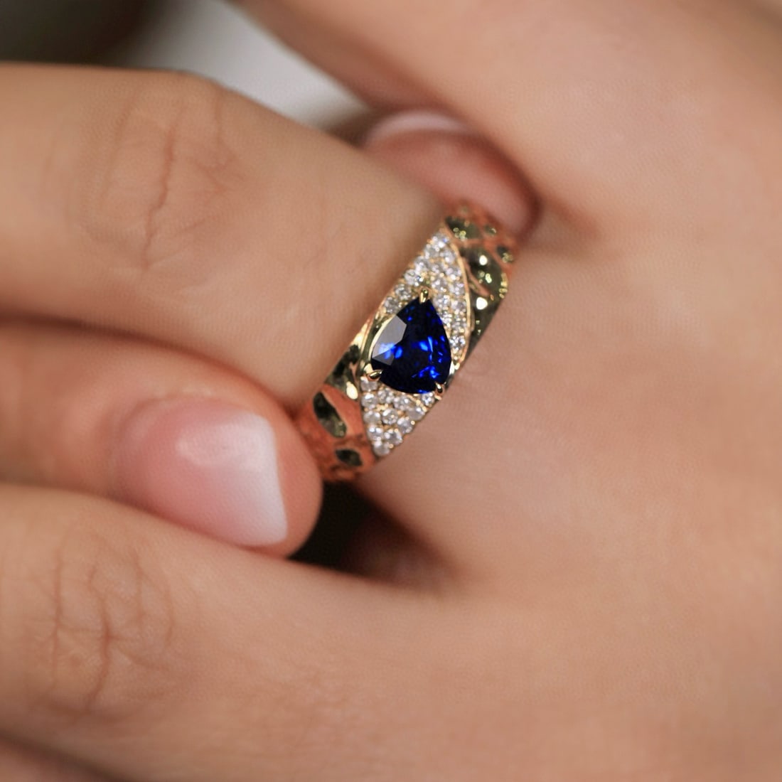 14k Gold 0.73 Ct Natural Sapphire & Diamond Ring - 5